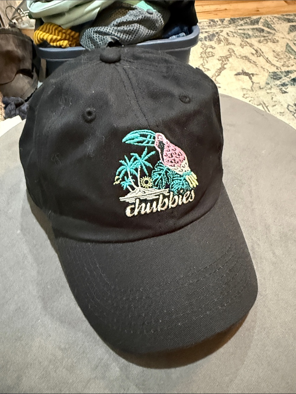 chubbies Black Baseball Hat with Pink Parrot Embroidery